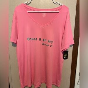 Athletic Works Pink V-Neck T-Shirt with Scripture
